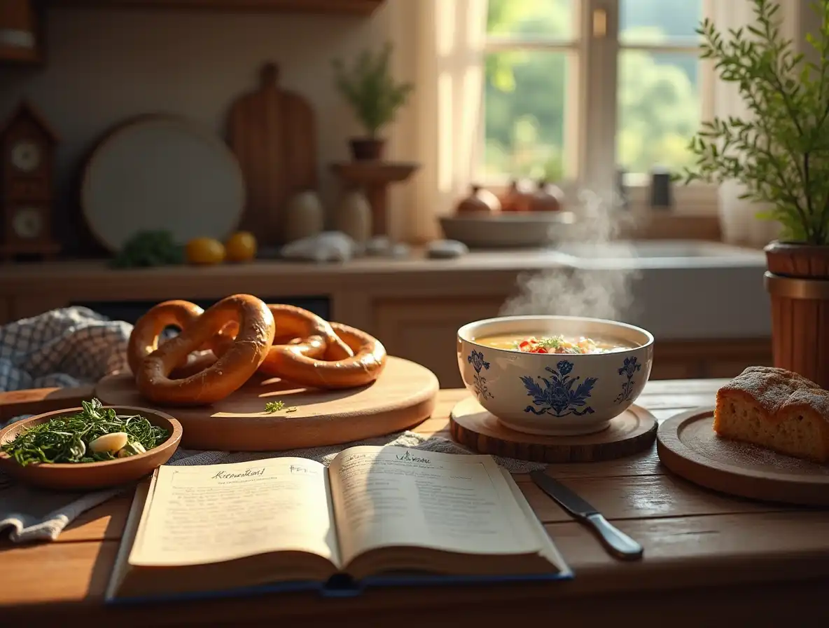 Über Uns 2 emütliche deutsche Küche mit traditionellen Rezepten, frischen Zutaten und handgeschriebenem Kochbuch – authentische deutsche Esskultur.